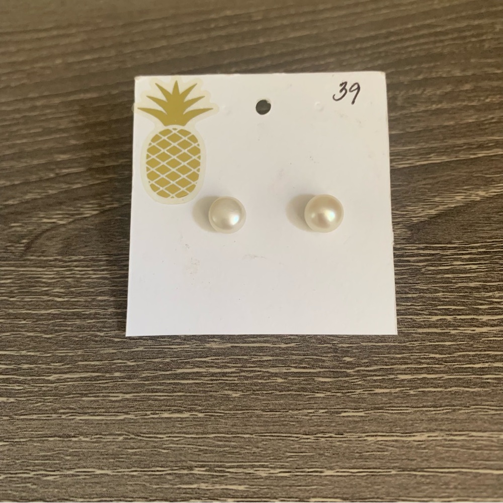 KiaLena Hawaii Maui Handmade Pearl Stud Earrings 925 Sterling Silver 7 - 8 mm